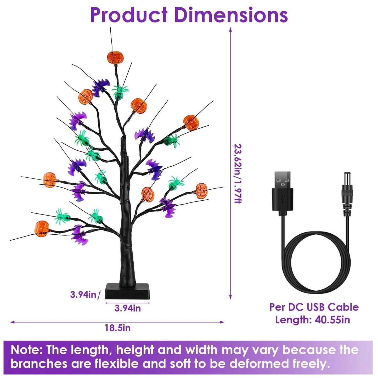 2-Pack: Lighted Halloween Trees with Timer and Adjustable Twigs