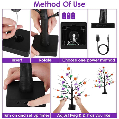 2-Pack: Lighted Halloween Trees with Timer and Adjustable Twigs