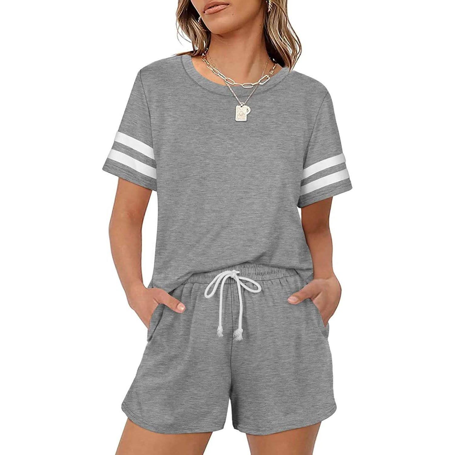 2-Piece: Loungewear for Women Short Sleeve Sweatsuit Sets Crewneck Loose Fit Outfits