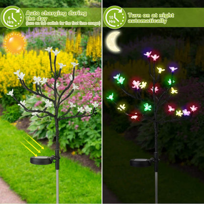 2-Piece: Outdoor Solar Light Cherry Blossom Flower Landscape Light