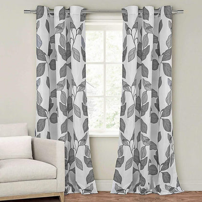 2-Piece Set: Floral Leaves Blackout Grommet Window Curtain Pair Panel