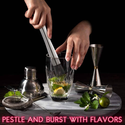 2-Piece Set: Hiware 10 Inch Stainless Steel Cocktail Muddler and Mixing Spoon Home Bar Tool Set