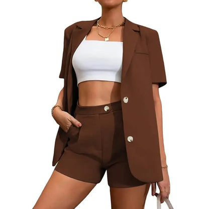2-Piece Set: Women's Solid Color Blazer Shorts