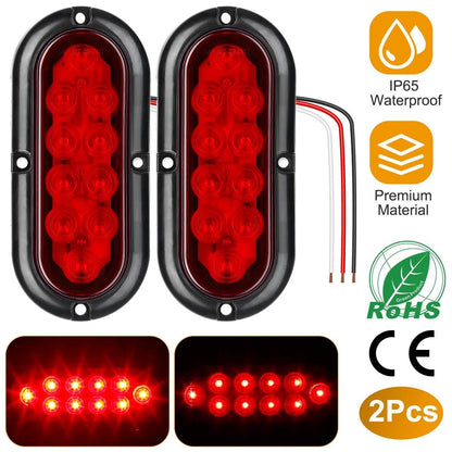 2-Pieces: Oval LED Brake Light 10 LED Lamp Stop Turn Tail Light