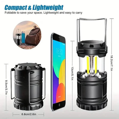 2-Pieces: Super Bright LED Camping Lantern - Portable and Collapsible Emergency Flashlight with Battery Power