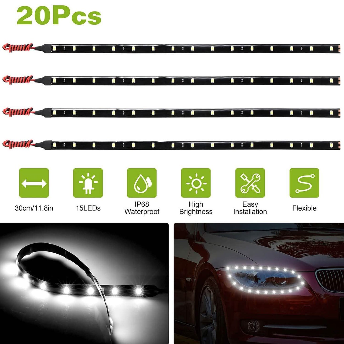 20-Pieces: 12V Auto-LED Light Strip