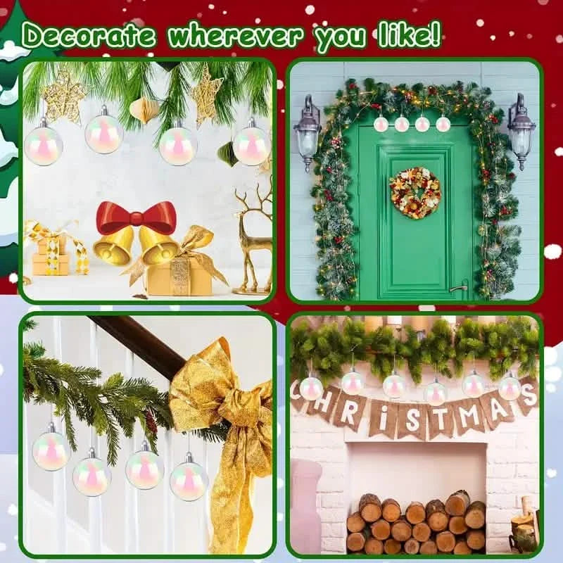 20-Pieces: Clear Iridescent Plastic Ornaments Balls for Crafts