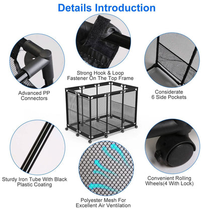 210 Gallon Pool Storage Bin Organizer Rolling Mesh Storage Basket with Lockable Wheels