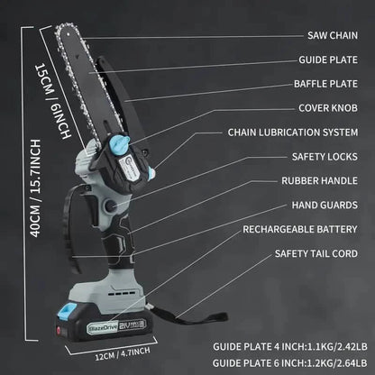 21V 4-6 Inch Cordless Chainsaw Kit with Built-in Lubrication, Battery and Charger