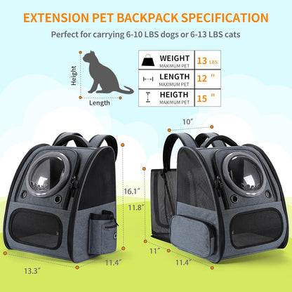 Bubble Cat Backpack Carrier, Expandable Cat Carrier Backpack,Breathable Pet Backpack for Medium Cat,Kitten and Small Puppy, Large Space,Portable Bags Foldable Dog Backpack for Traveling,Hiking(Grey)