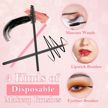 Disposable Applicators Kit with Makeup Puff, Mixing Palette, Artist Supplies, Accessories, Mascara Wands, Lip Brushes, Hair Clips, Powder Puffs for Face with Storage Box