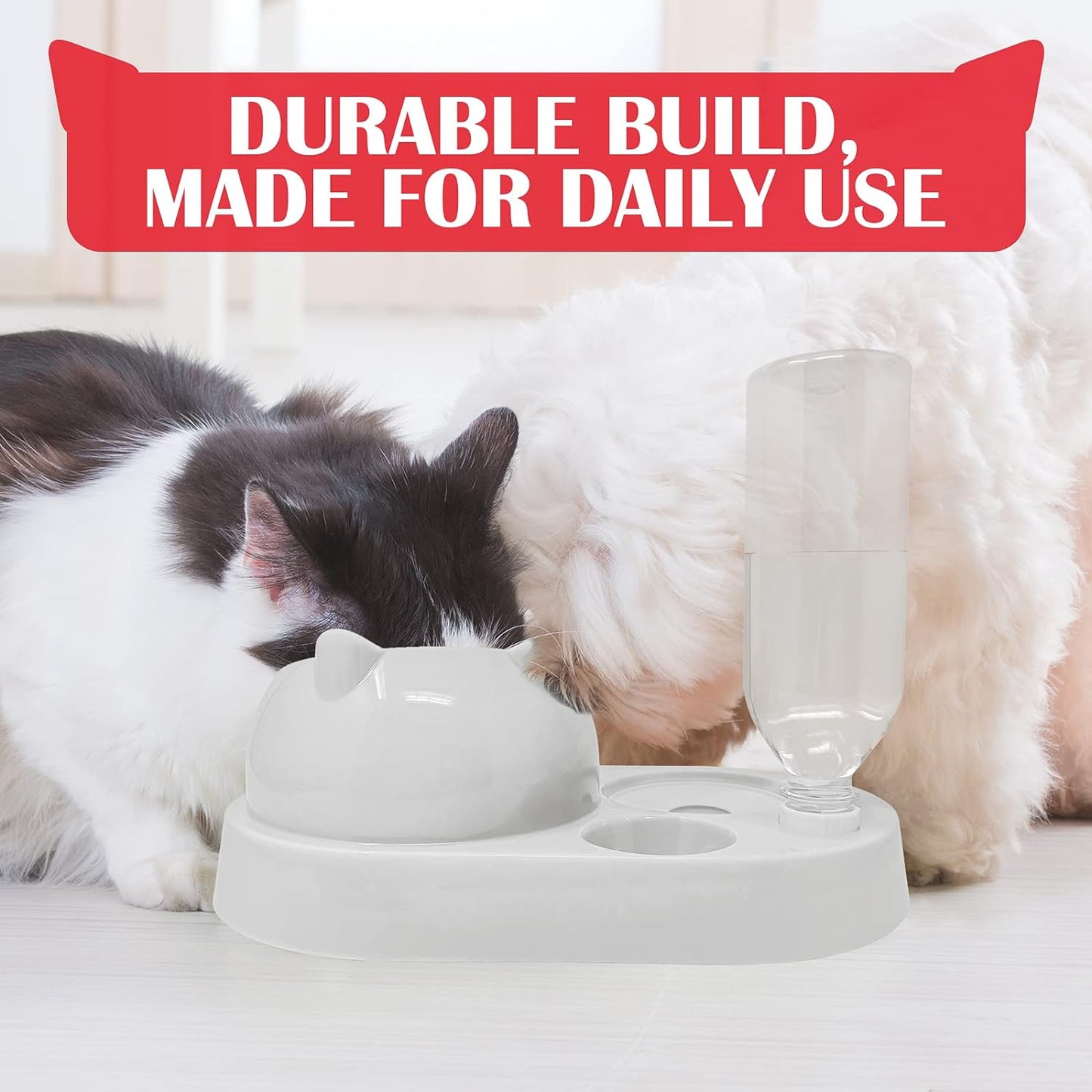 Petsionate Cat Food and Water Bowl Set - Cat Feeder and Water Dispenser Tilted - Gravity Cat Bowls for Food and Water - Automatic Dog and Cat Feeding & Watering Supplies – Elevated Cat Dish - 20Oz