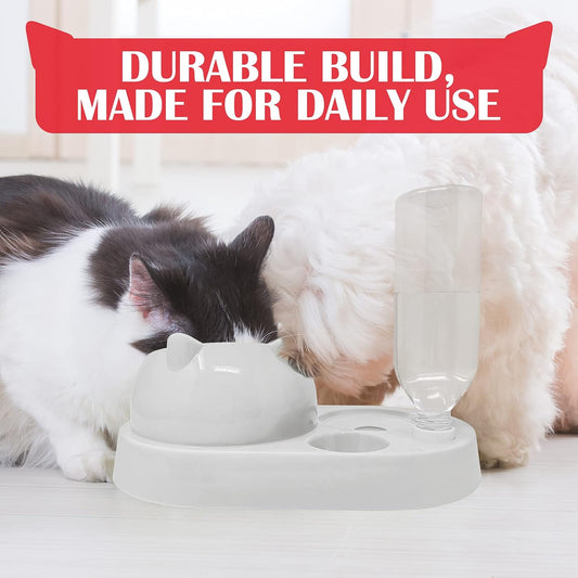 Petsionate Cat Food and Water Bowl Set - Cat Feeder and Water Dispenser Tilted - Gravity Cat Bowls for Food and Water - Automatic Dog and Cat Feeding & Watering Supplies – Elevated Cat Dish - 20Oz