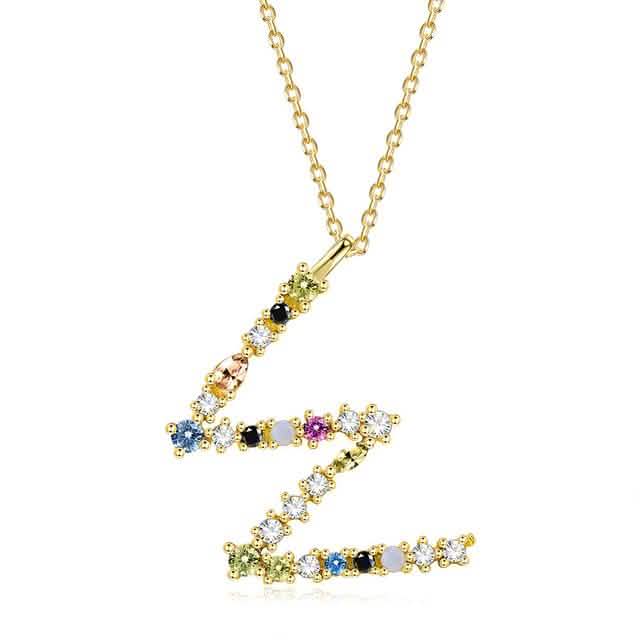26 Alphabet Necklaces Opal Zirconia 925 Sterling Silver Necklace