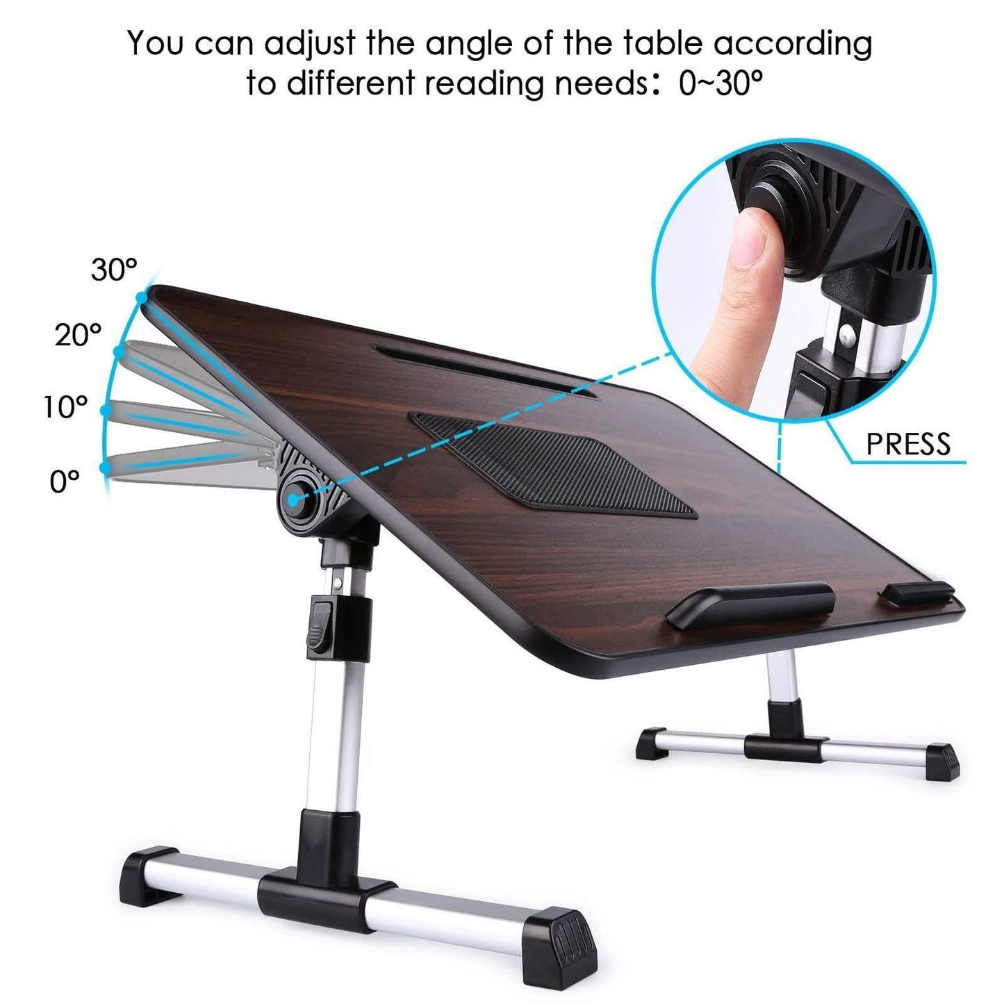 26.6 Foldable Adjustable Laptop Tray Stand Desk with CPU Cooling Fans & Mouse Pad