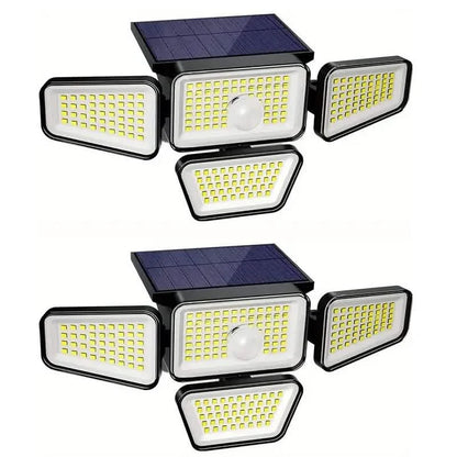 270 LEDs Solar Wall Light With Motion Sensor - 4 Head Lamp, 3 Lighting Modes Wide Angle Security Wireless Flood Light