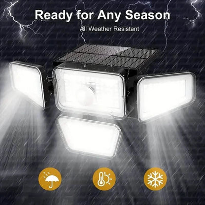 270 LEDs Solar Wall Light With Motion Sensor - 4 Head Lamp, 3 Lighting Modes Wide Angle Security Wireless Flood Light