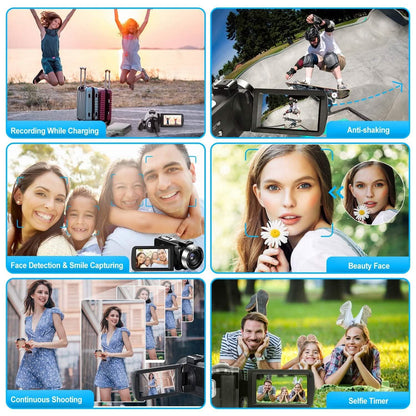 2.7K Camcorder 42MP 18x Zoom Digital Video Camera with 270° Rotating IPS Screen
