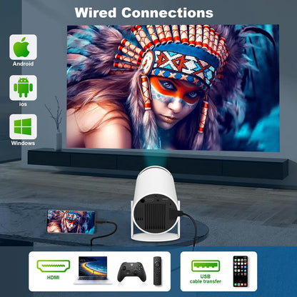 Mini Projector, HY300 PRO Portable Projector, Support 4K 1080P with Dual-Band WIFI6 5G Wireless 5.0 Bluetooth Android 11, 180° Rotatable, Auto Keystone Correction, 35"-130" Screen Video Projector