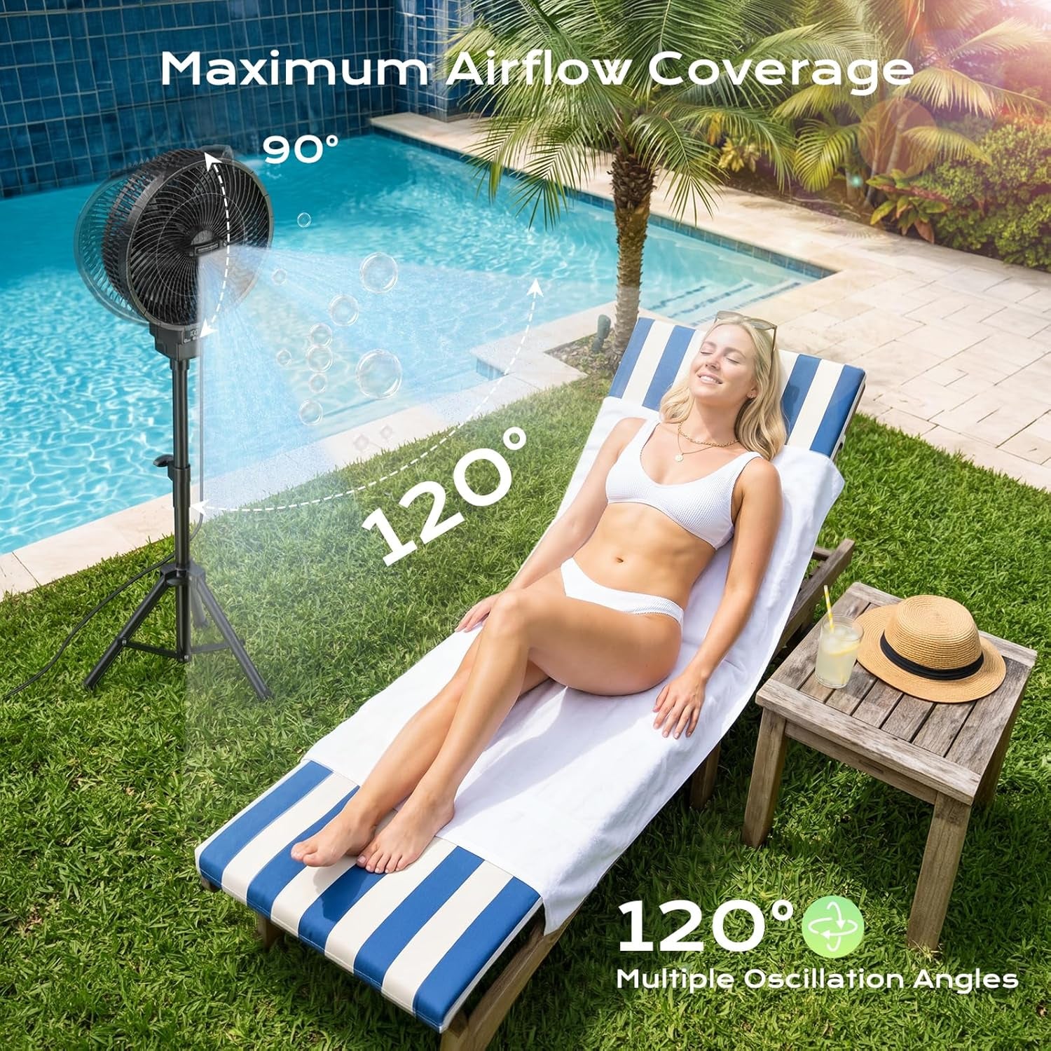 Outdoor Misting Fan for Patios, 40000Mah Portable Oscillating Pedestal Fans with Mister Kit, Water Cooling Mist Standing Floor Fans for outside Home, Bedroom, Backyard, Indoor & Outdoor