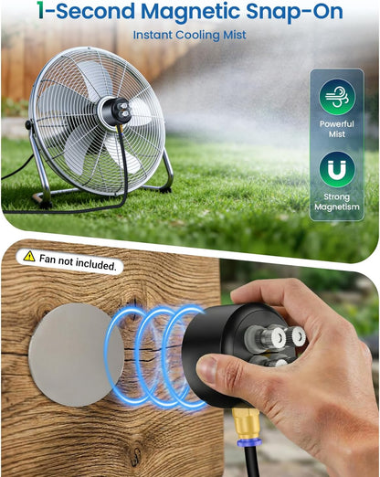 Portable Magnetic Misting System with Pump, 6000Mah Outdoor Fan Misters Kit for outside Patio Golf Cart, Water Sprayer for Cooling Sport, Canopy, Beach, Camp, Gazebo, Umbrella, Dugout- 4 Nozzles