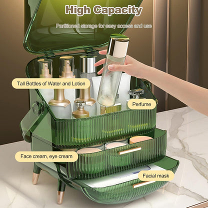 Portable Retro Series Multi-Function Make up Case Dustproof Cosmetic Storage Box, Skin Care Products Jewelry Organizer Finishing Box Bathroom Desktop - Retro Green