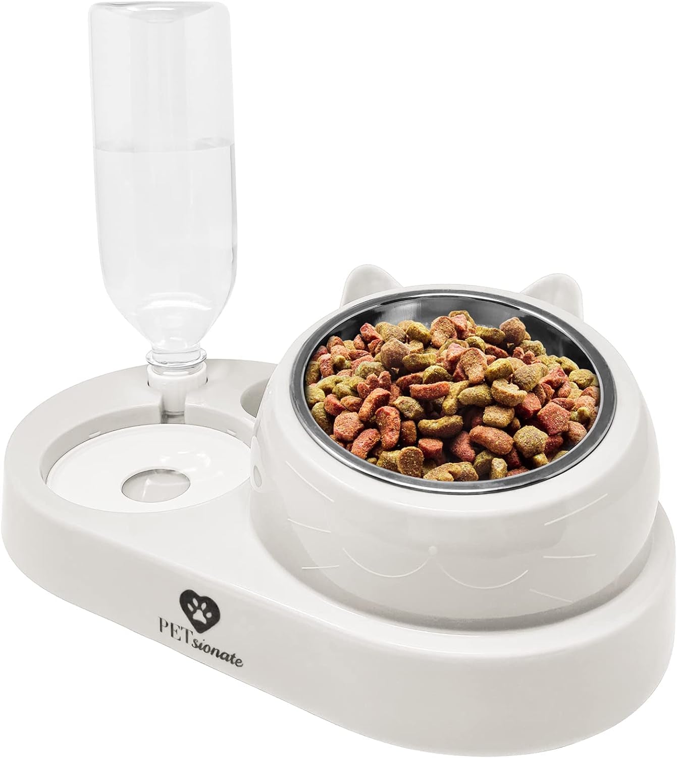 Petsionate Cat Food and Water Bowl Set - Cat Feeder and Water Dispenser Tilted - Gravity Cat Bowls for Food and Water - Automatic Dog and Cat Feeding & Watering Supplies – Elevated Cat Dish - 20Oz
