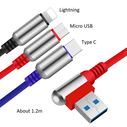 3-In-1 Charging Cable USB to Micro USB + Type C + Lightning Charging Cable Fast Charging