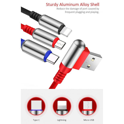 3-In-1 Charging Cable USB to Micro USB + Type C + Lightning Charging Cable Fast Charging