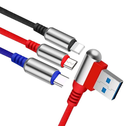 3-In-1 Charging Cable USB to Micro USB + Type C + Lightning Charging Cable Fast Charging
