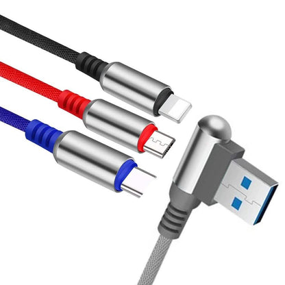 3-In-1 Charging Cable USB to Micro USB + Type C + Lightning Charging Cable Fast Charging