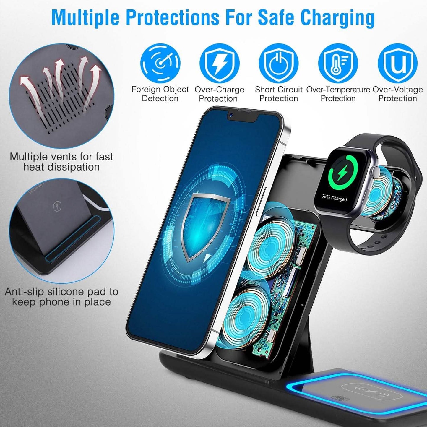 3-in-1 Wireless Fast Charging Station Dock Foldable
