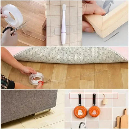 3-Pack: Transparent Adhesive Tape - Reusable, Washable, and No-Residue Nano Gel Strips