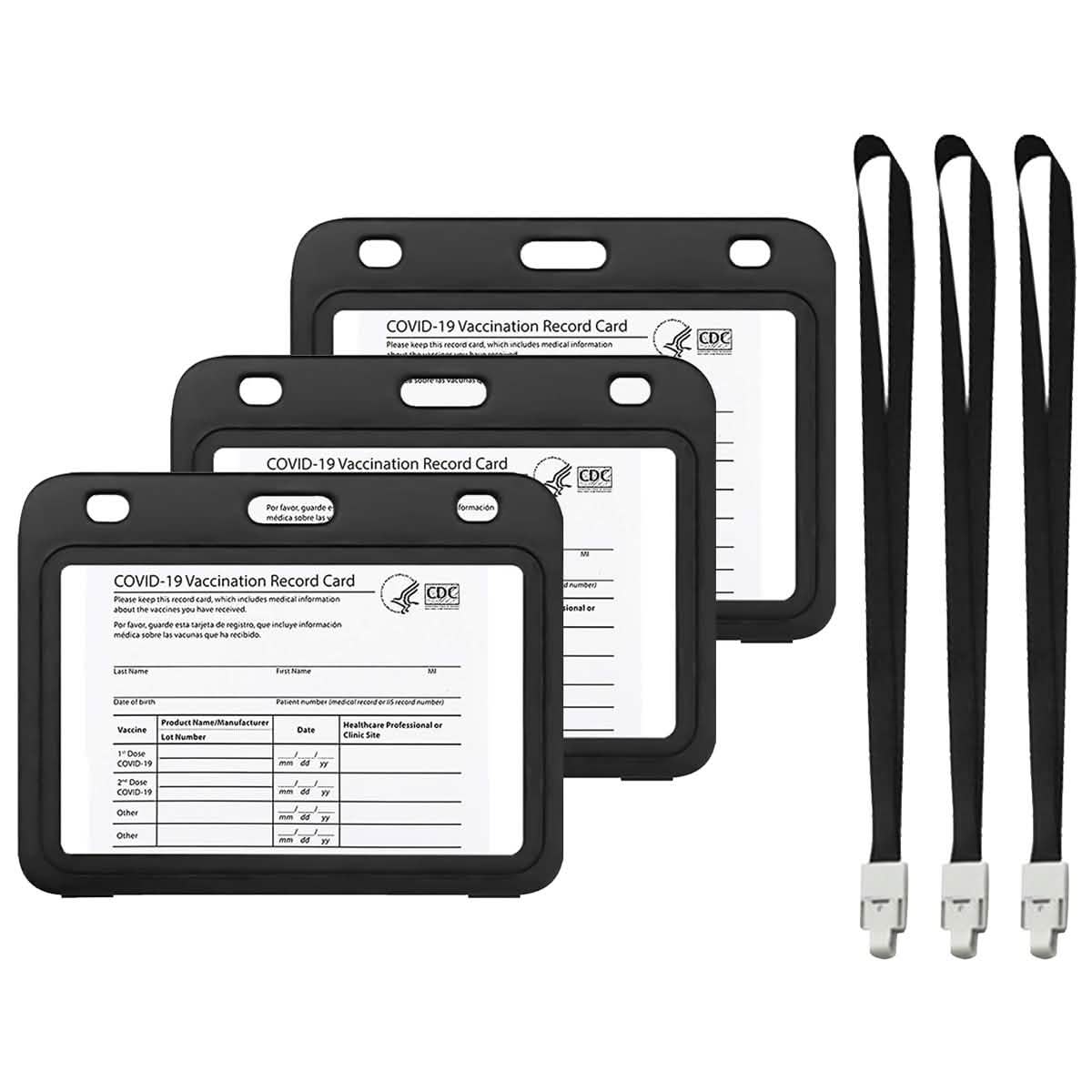 3-Pack: Waterproof Hard Case CDC Vaccination Card Holder With Lanyards