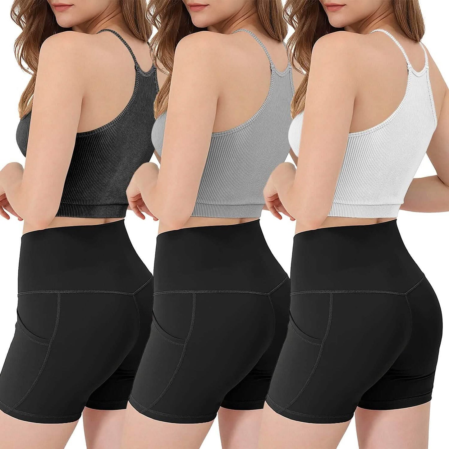 3-Pack: Women Crop Basic Tank Top Ribbed Knit Sleeveless