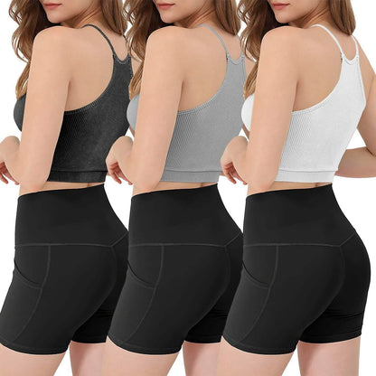 3-Pack: Women Crop Basic Tank Top Ribbed Knit Sleeveless