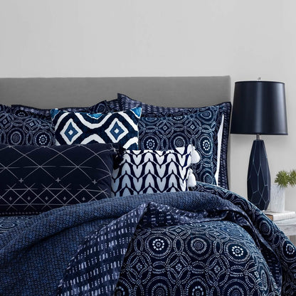 3-Piece: Global Indigo Mudcloth Cotton Quilt Set