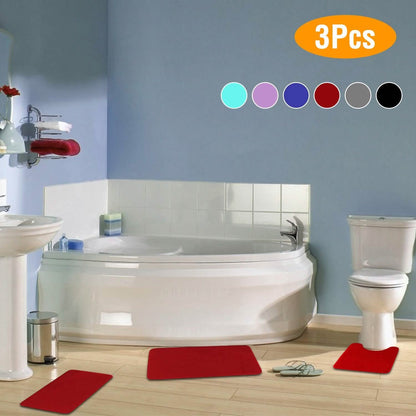 3-Piece Set: Bathroom Rug Set Plush Velvet Bath Carpet