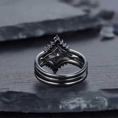 3-Piece Set: Black Square Faux Blue Zirconia Retro Luxury Ring