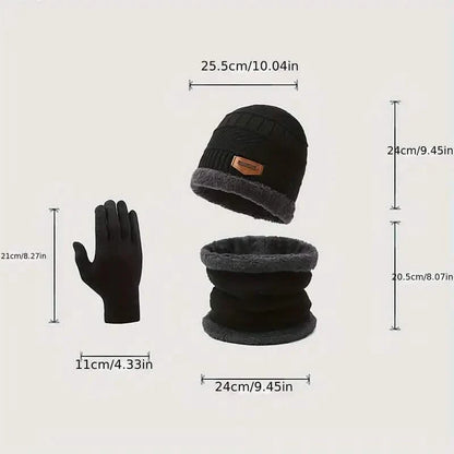 3-Piece Set: Infinity Scarf Autumn Winter, Thickened Warm Knit Beanie and Touchscreen Gloves Neck Gaiter