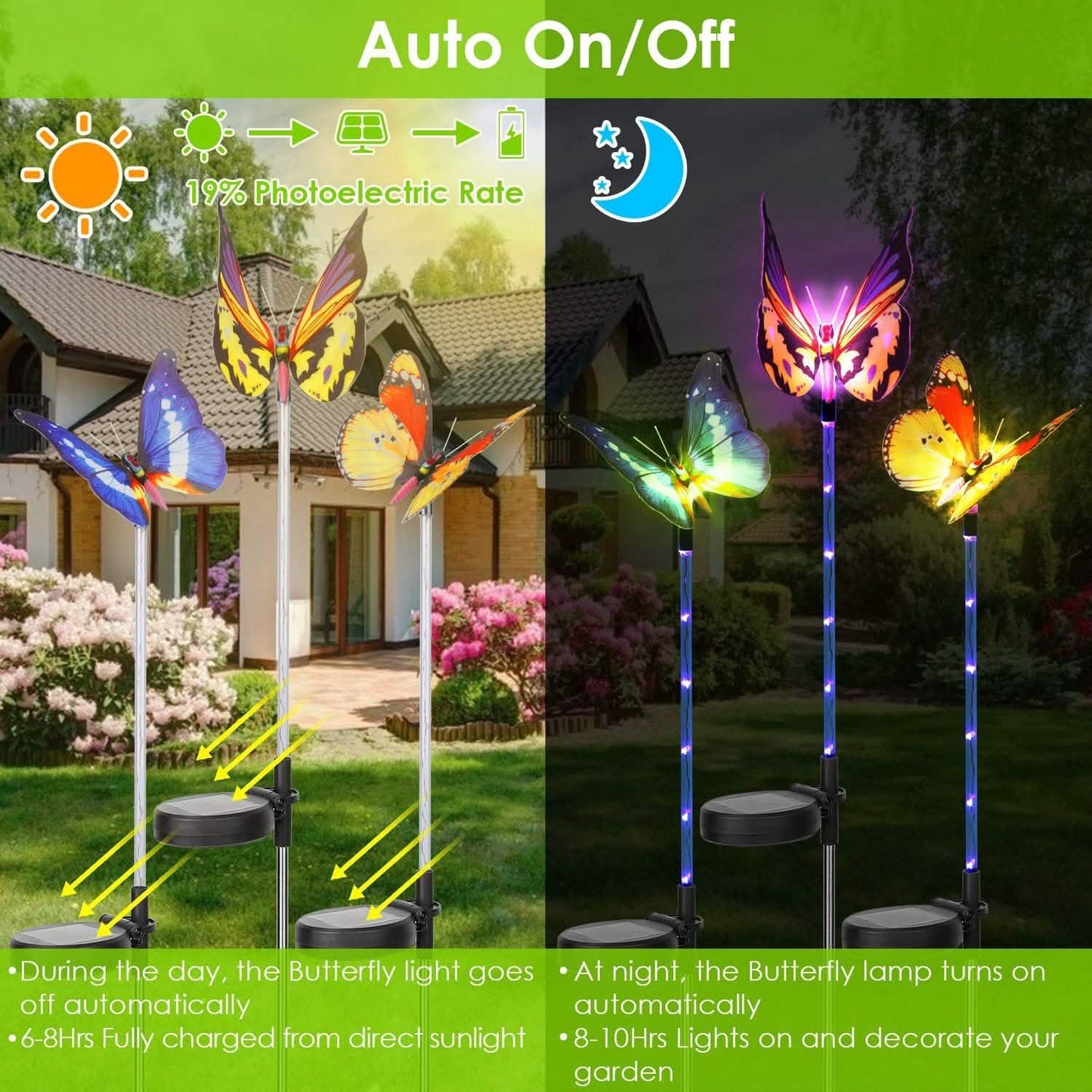 3-Pieces: Decorative Butterfly Lamps with Rotatable Solar Panel Lamp