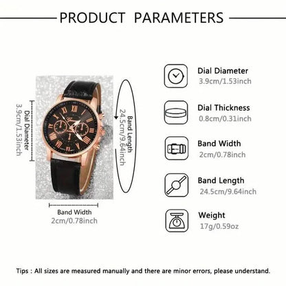 3-Pieces: Roman Quartz Women's Watches - Fashionable Round Dial with Faux Leather Strap