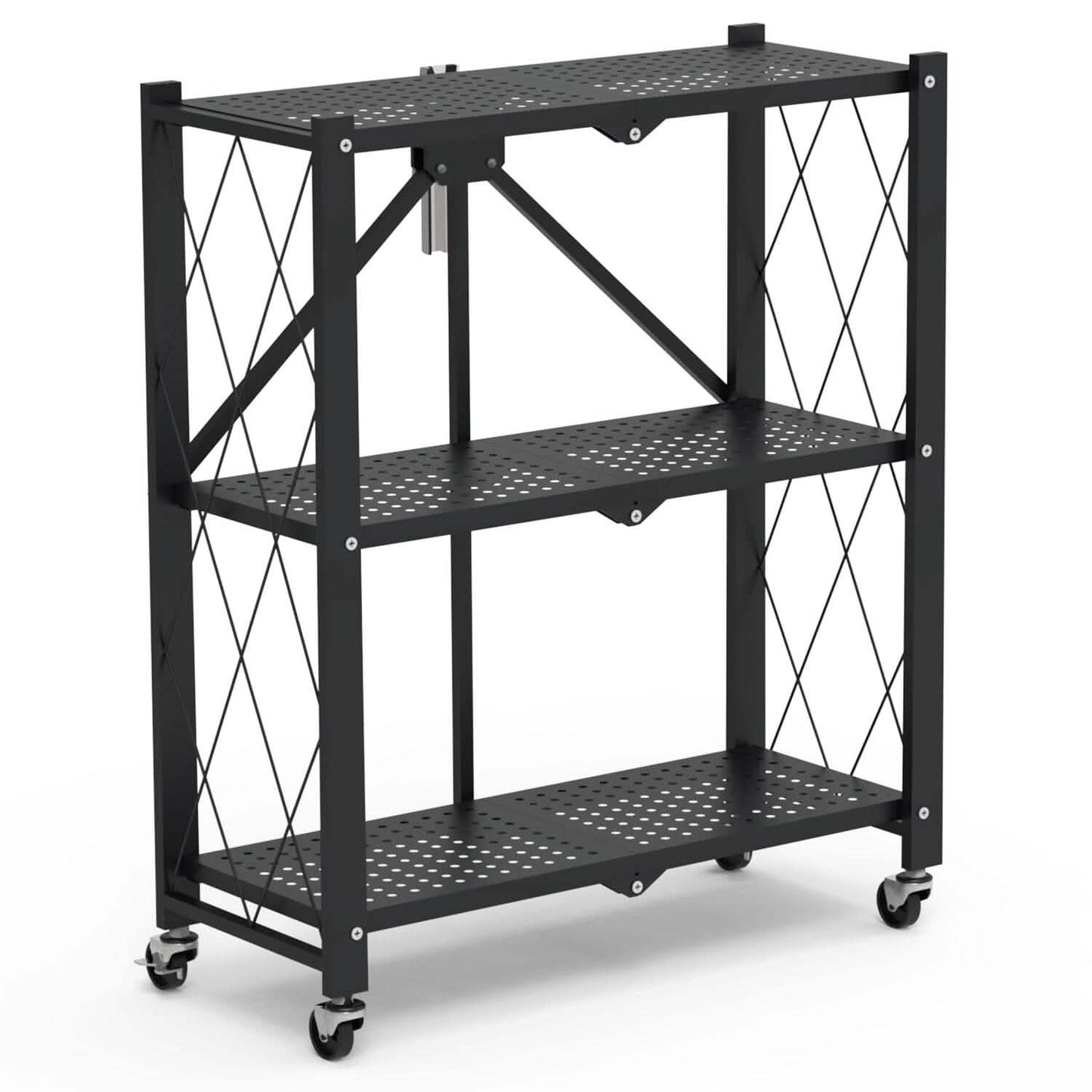 3-Tier Foldable Storage Shelf with Lockable Wheels No Assembly