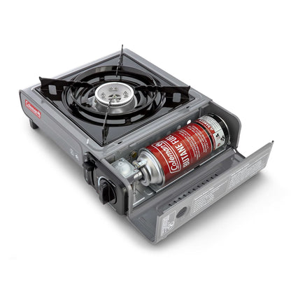Tabletop Portable Butane Gas Camping Stove, 1 Burner, Gray