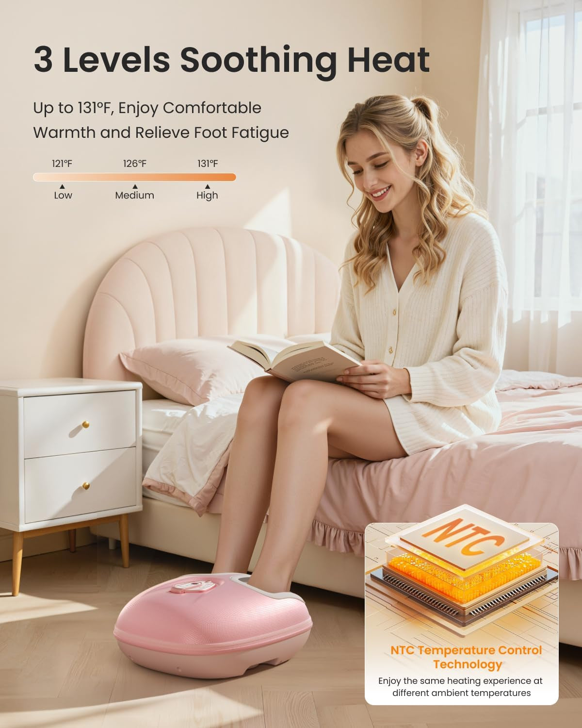 RENPHO Foot Massager Machine with Heat [2026 Upgraded], Birthday Gifts for Women Men Mom Dad, Shiatsu Foot Massager for Plantar Fasciitis, Cordless Control, Self Care Relaxation Gifts, Pink