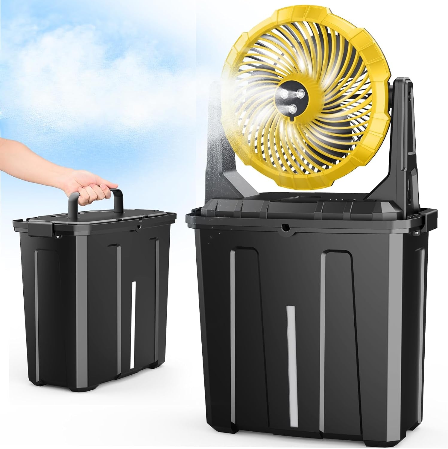 Portable Misting Fan, 9L 10-Inch Outdoor Mist Fans for outside Patios Cooling, 20000Mah Rechargeable Battery Fan with Water Box, 3 Strong Winds, 3 Spray Mister, Camping/Beach Summer Essentials