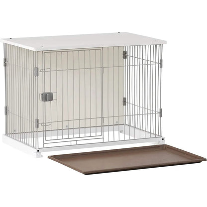 34" Long Elegant Wood Frame White Dog Cage