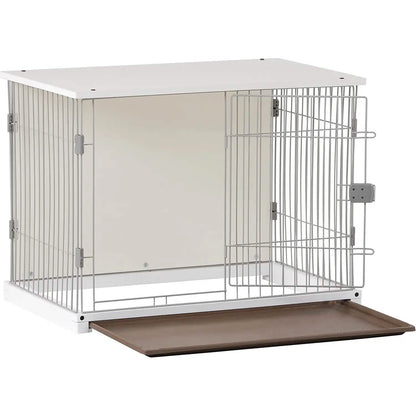 34" Long Elegant Wood Frame White Dog Cage