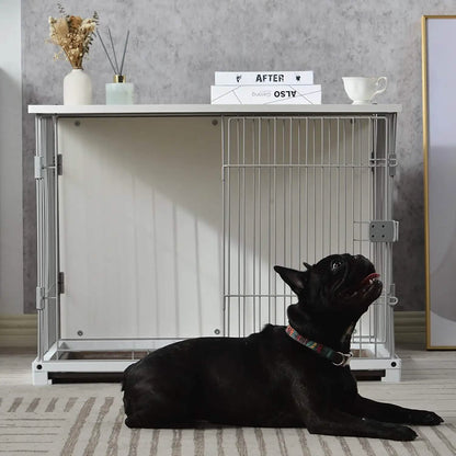 34" Long Elegant Wood Frame White Dog Cage