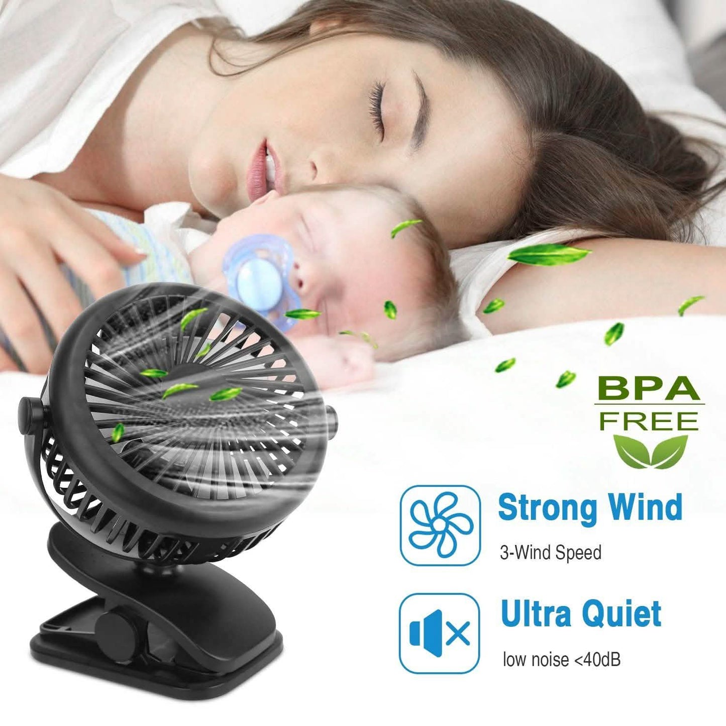 360 Degree Clip On Fan Quiet Rechargeable